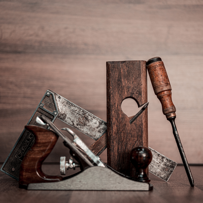 Specialty Tools | Craftsman Supply Co. (An array of specialty tools leaning against each other on a desk.)
