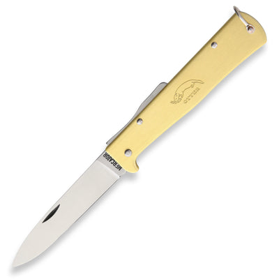 Otter Mercator Brass locking knife with Carbon Steel Blade and belt clip - Large