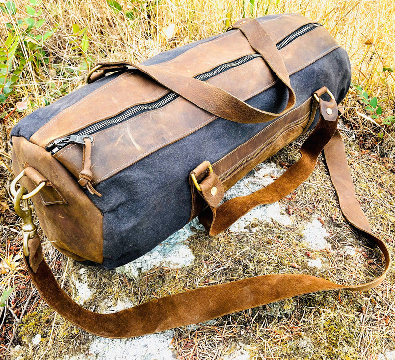 Handmade Leather and Canvas Duffel Bag - 24" - Craftsman Supply