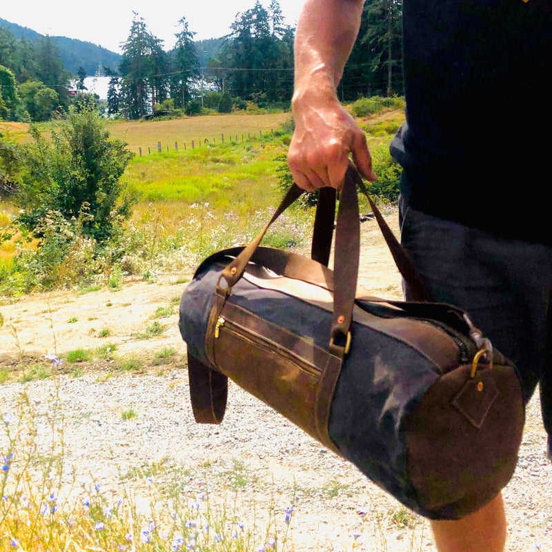 Handmade Leather and Canvas Duffel Bag - 24" - Craftsman Supply