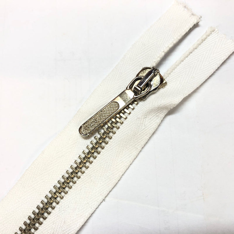 Lampo 7" One-way Closed-end Silver Zipper With White Backing - Made in Italy
