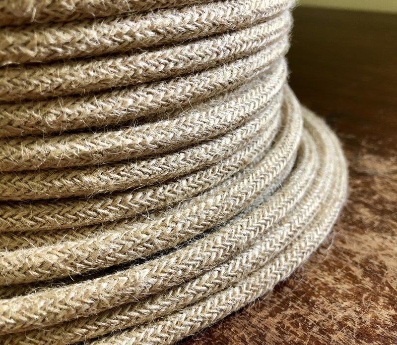 Jute Covered Round 3-strand Electrical Wire - Natural - PER FOOT