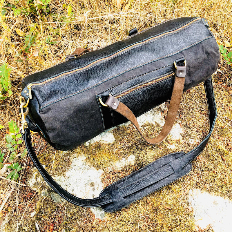 Handmade Leather and Canvas Duffel Bag - 22" - Craftsman Supply