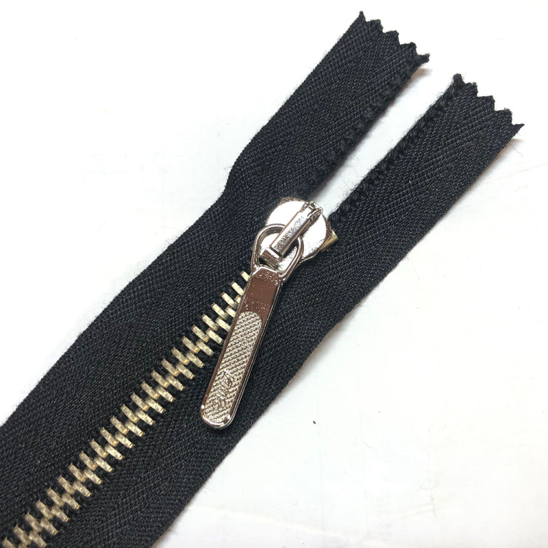 Lampo 7" One-way Closed-end Silver Zipper With Black Backing - Made in Italy