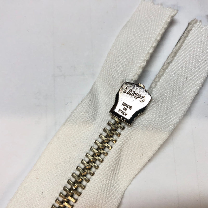 Lampo 7" One-way Closed-end Silver Zipper With White Backing - Made in Italy