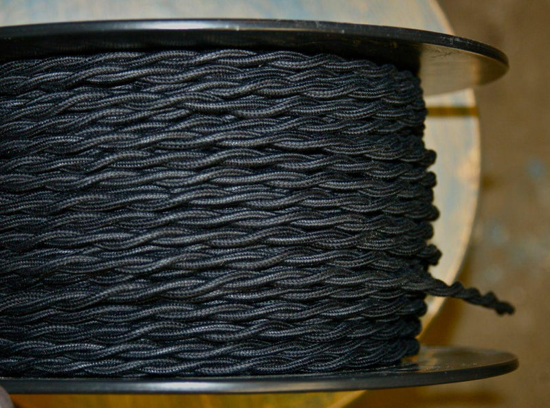 Cotton Cloth Covered Twisted 2-strand Electrical Wire - Black - PER FOOT - Craftsman Supply