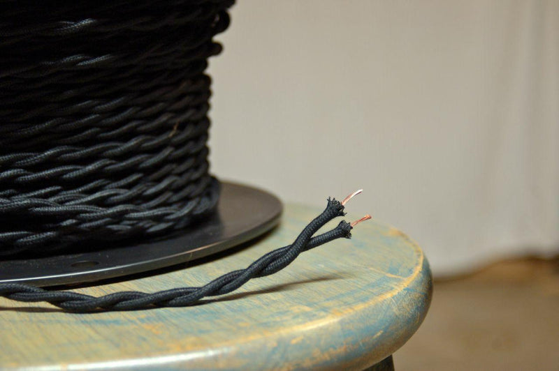 Cotton Cloth Covered Twisted 2-strand Electrical Wire - Black - PER FOOT - Craftsman Supply