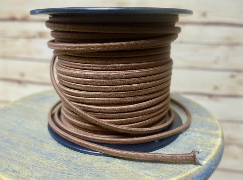 Cotton Cloth Covered Parallel/Flat 2-strand Electrical Wire - Brown - PER FOOT - Craftsman Supply